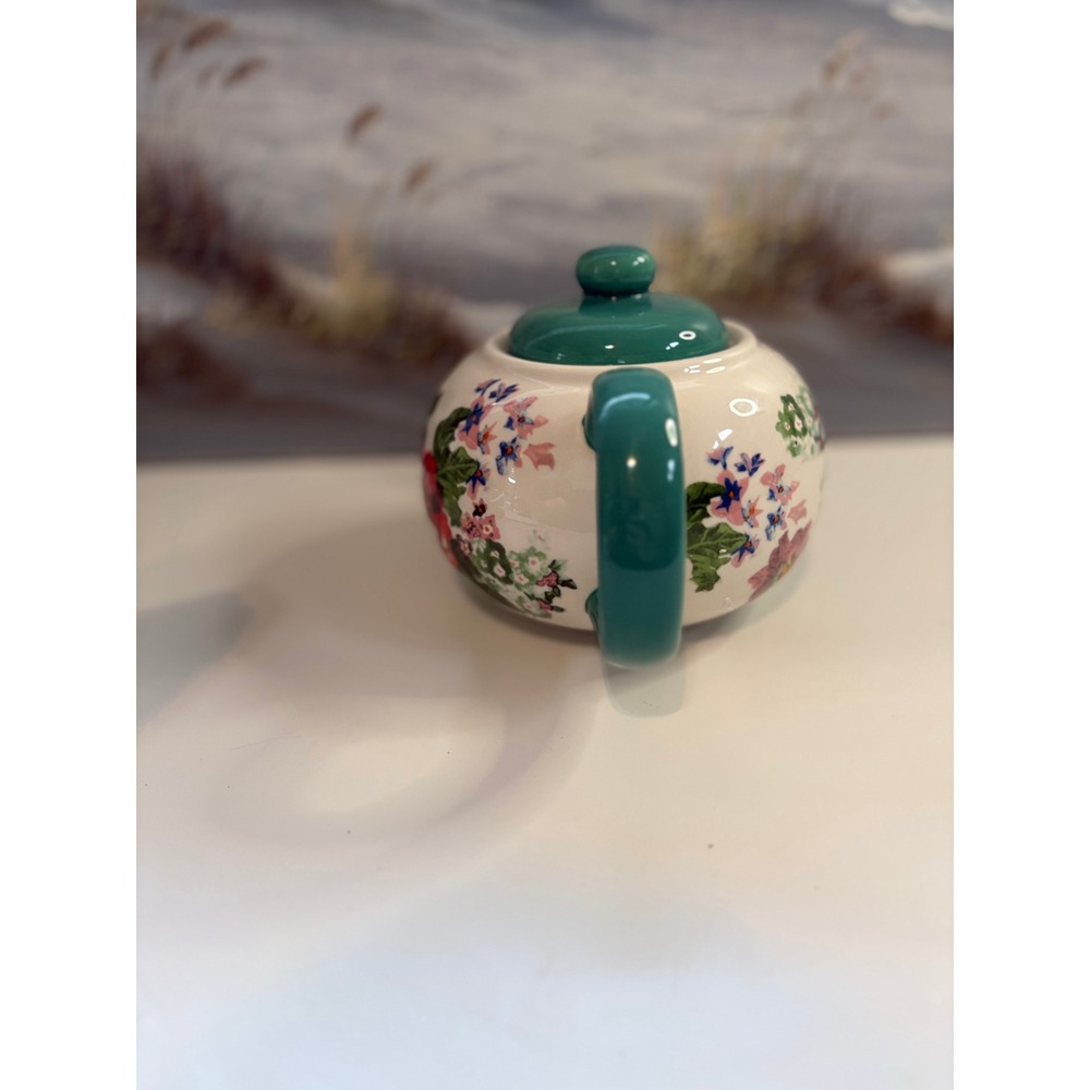 The Pioneer Woman Floral Ceramic Teapot Teal White Red Stoneware Tea Pot - Picture 4 of 8